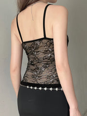 LIZAKOSHT  -  Cute Vintage Floral Print Lace Camis y2k Aesthetic Slash Neck Sleeveless Strap Crop Tops Women Casual Summer Tees Kawaii