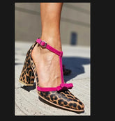 LIZAKOSHT - Summer High Heel Sandals Women Fashion Leopard Pattern Color blocked Butterfly Knot Buckle with Thick Heel Women's Single Shoes