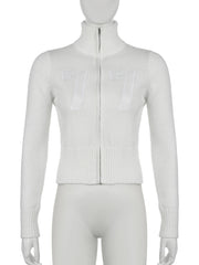 LIZAKOSHT - Casual Solid Zipper Knitted Cardigans Autumn Winter Sweaters Basic Slim Turtleneck Long Sleeve Coats Women Streetwear