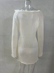 LIZAKOSHT - Spring New Seaside Vacation Sexy Simple Knitted Perspective Hoodie Dress