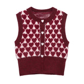 LIZAKOSHT  -  Heart Shaped Knitted Vest Sweater Waistcoat Round Neck Slim Fit Sleeveless Cardigan Knitwear Warm Fashion Women Tank Top SPring