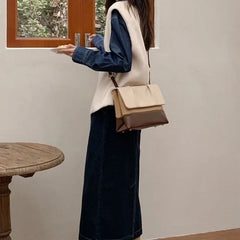 LIZAKOSHT - Korean Vintage Pu Leather Large Capacity Bucket Bag Commuter Shoulder Bag Casual All Match Y2k Women Crossbody Messenger Bag