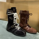 LIZAKOSHT - Latest Retro Knight Short Boots Women's Thick Soled Autumn and Winter Lace-up Western Boots Niche Low Heels Women Boots