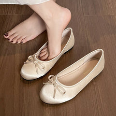 LIZAKOSHT - Silk Ballets Flats Women Round Toe Bowtie Shoes Soft Roll-Up Loafers Femme Shallow Slip On Ballerinas Ladies Office Moccasins