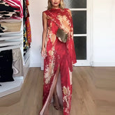 LIZAKOSHT - New Casual Party Vacation Women's Dresses Chic Printed Sleeveless Vestidos Robes Elegant Strapless Shawl Commute Long Dresses