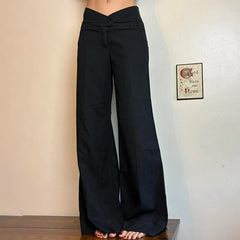 LIZAKOSHT - Irregular Waist Flared Pants Baggy Boot Cut Trousers Casual Basic All-match Streetwear Chic Fashion Outfits Women