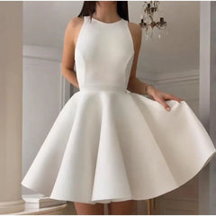LIZAKOSHT - 2026 Summer Solid Color Round Neck Sleeveless Backless Women's Elegant Dress