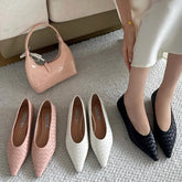 LIZAKOSHT - Vintage Woven Designer Flats Women Sexy Pointed Toe Shallow Mouth Mary Janes Comfortable Low Heel Office Brand Shoes for Ladies