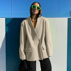 LIZAKOSHT - autumn and winter new large size suit jacket casual solid color personality loose large size boyfriend wind tops female