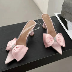 LIZAKOSHT - Fashion Butterfly-knot Pointed Toe Women Pumps PVC Transparent High Heels Sandals Summer 2024 Wedding Banquet Female Mules Shoes