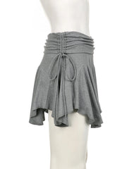 LIZAKOSHT - Casual Solid Drawstring Folds A-Line Skirt Slim Low-Waisted Mini Skirts Women Summer Fashion Streetwear Ladies