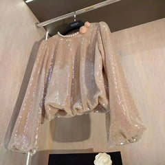 LIZAKOSHT  -  Elegant O-neck Long Sleeve Pink Bloues Spring Autumn New Loose Shirts Women Fashion All-match 3D Pearl Blusas Mujer