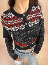 LIZAKOSHT - Geometric Jacquard Sweater Cardigan Woman O-neck Long Sleeve Slim Crop Top Female Casual Vintage Sweet Sweaters Autumn New Coat