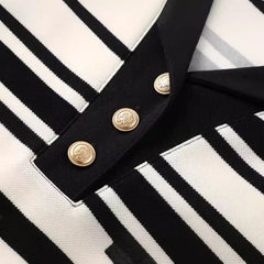 LIZAKOSHT - Black and White Striped Loose Short-sleeved T-shirt V-neck Pullover Bottoming Casual Shirt Summer New Style