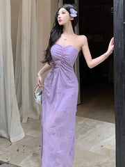 LIZAKOSHT  -  Woman Dress Sweet Sexy Strapless Flowers Slim Backless Vintage Elegant Summer Fashion Party Female Dresses Casual