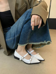 LIZAKOSHT - Pointed Toe Women Loafers 2024 New Arrivals Black Brown White Fashion Dress Shoes Belt Buckle Black White Brown Party Low Heeled