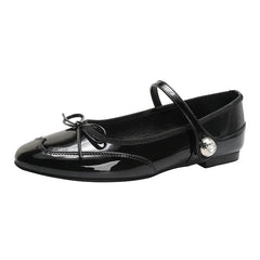 LIZAKOSHT - japanned leather bowtie flat shoes woman round toe rhinestone buckle mary janes ballet flats women soft bottom bow moccasins