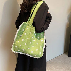 LIZAKOSHT - Cute Knit Dot Large Tote Handbags and Purses Women Shoulder Bags New Faux Fur Designer Ladies Shopping Bag High Quality