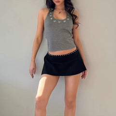 LIZAKOSHT - Summer Ribbd Halyer Sleeveless Backless Ladies Streetwear U Neck Crop Top Solid Skinny Hot Sexy Tank Top Clubwear Women