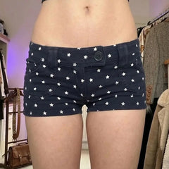 LIZAKOSHT - Y2k Spice Girl High Street Summer Low Waist Denim Pants Harajuku Fashion Popular Star Print Casual Trousers Casual Punk Hot Pant