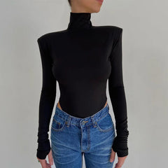 Lizakosht Summer Sexy Backless Long Sleeve Turtleneck Jumpsuit