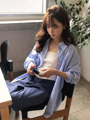 LIZAKOSHT - Chic Autumn New Gentle Bubble Texture Design Loose Long Sve Women's irt Top Cotton Polyester Blend Breathable Comfortable