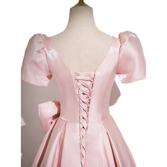 LIZAKOSHT - New Women's Pink Satin Dress Fashionable, Slim and Elegant Annual Meeting Bow Decoration Long Back Strap Dress