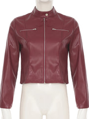 LIZAKOSHT - Women's PU Leather Jackets Streetwear Basic Zipper Coats Autumn Vintage Solid Outerwear Y2k Clothes Aesthetic 90s Tops