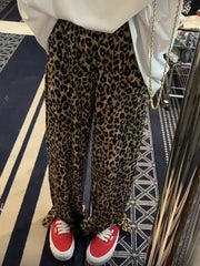 LIZAKOSHT - Leopard Print Slit High Waist Wide Leg Pants Fashion Street Loose Casual Pants Retro All-match Trousers Streetwear Women