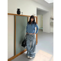 LIZAKOSHT - Women Blue Gothic Y2k Baggy Jeans Harajuku Vintage Cargo Denim Trousers Japanese 2000s Style Oversize Jeans Pants Autumn