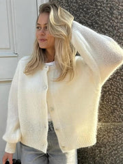 LIZAKOSHT  -  Round Neck Sweater Cardigan Minimalism Cute Soft Waxy Knitted Short Coat Jacket Women Casual Loose Slimming Single Breasted Top