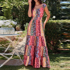 LIZAKOSHT - Strap sleeveless comfortable vacation dress retro printed summer new dress casual high waisted women's dress