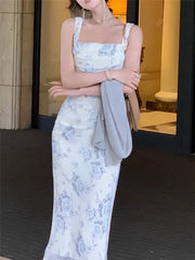 LIZAKOSHT - Midi Dress For Women Summer New Elegant Vintage Fashion Lady Casual Dresses Evening Party Korean Clothing Female Vestidos