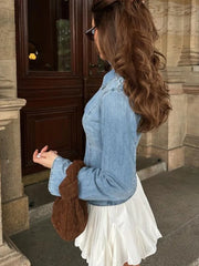 LIZAKOSHT  -  Women's Denim Jacket Lace Up Tight Fitting Female Denim Top New Fashion Casual Women Coat Summer Autumn Simple Outerwears