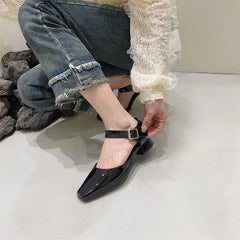 Lizakosht French Style Retro Square Toe Mary Jane Shoes Spring Summer Flats Women Low Heel Shallow Shoes Pumps Sandal