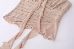 LIZAKOSHT - Women's Sweet Desire Hollow Rose Halter Lace-up Sling + Solid Color V-neck Long-sleeved Strapped Short Cardigan Two-piece Set