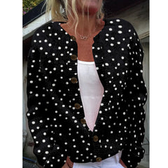 LIZAKOSHT - New Women's Milled Pit Stripe 3D Print Solid Colour Button Long Sleeve Ladies Casual Extensions Cardigan Jacket Coat