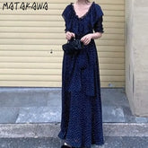 LIZAKOSHT - Women Dresses V Neck Polka Dot Ruffles Spring Summer Elegant Long Dress Korean Fashion Vintage Sweet Vestidos Mujer