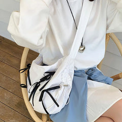 LIZAKOSHT - Korean Casual Half Moon Bag For Women Luxury Designer Handbag Purses 2024 New In Nylon Scarves Bow Large Capacity Cloth Shoulder