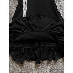 LIZAKOSHT  -  Goth Lace Dress Y2k Sweet Slim Womens Punk Bow Vintage Short Sleeve Lolita 2000s Kawaii Harajuku Summer Mini Dresses Emo Grunge