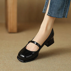 LIZAKOSHT - Shoes Shallow Mouth Female Footwear Square Toe Comfortable Summer Dress New PU Spring Rubber Med heel Shoes Woman Flats Shallow