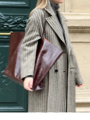 LIZAKOSHT - Double Breasted Plaid Pattern Woolen Overcoat Women Fashion Lapel Long Sleeve Loose Coats Lady Winter Daily Commute Coat