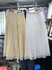 LIZAKOSHT - Exquisite hollow embroidery flower A skirt women's white romantic French swing holiday skirt