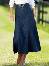 LIZAKOSHT - Denim Skirts for Women Vintage Basics Long Skirt Stretch Washed Distressed Zipper Female Spring Summer Streetwear A Line