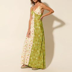 LIZAKOSHT  -  Women Summer Fairy Floral Deep V Neck Maxi Dresses Sleeveless Patchwork Long Dress Sundress vestidos