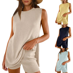 LIZAKOSHT - Women's Fashion Casual Knitted Sleeveless Shorts and Woolen Clothes Set