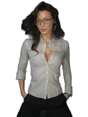 LIZAKOSHT - Fashion Striped Blouses Office Ladies Y2k Aesthetic Vintage Buttons Up Lapel Collar Shirts Women Korean Casual Tops