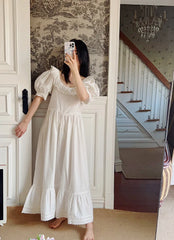 LIZAKOSHT - Retro Women's Nightdress Pajamas Nighty Lace-up Short Sleeve Sleepdress Nightgown Palace Style Night Wear for Women Sleepwear