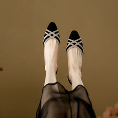 LIZAKOSHT - Autumn Women Fashion Casual Slip-on Pump Knitting Single Flat Shoes Breathable Shallow Mouth Square Head Cloth Loafers