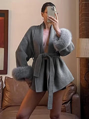 LIZAKOSHT  -  Fox Fur Woolen Women's 2025 Autumn Coat Fashion Patchwork Double-Sided Wool Overcoat Commuter New Elegant Office Jacket